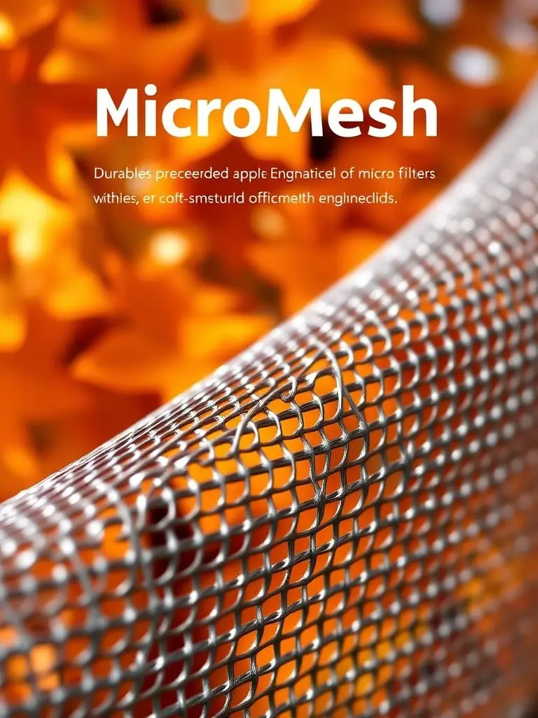 A close-up shot of LeafFilter's micromesh technology, highlighting its fine mesh and durable construction, set against a backdrop of autumn leaves.